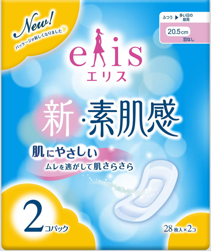 最新作売れ筋が満載 エリス 新 素肌感 ふつう-多い日昼用 羽なし 28枚 2コ入 elis 生理用品